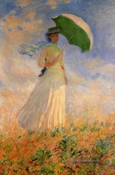 Frau mit Sonnenschirm mit Blick auf rechts Claude Monet Ölgemälde